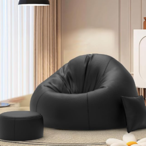 Biggie Bean Bag Chair with Beans Filled 4XL Bean Bag Sofa with Free Cushion and Footrest- Official : Puffluxe Combo{Matching Color: Regular, Black) (Copy)